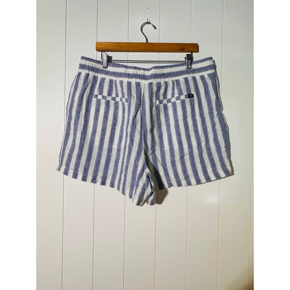 Gap · XL · Linen Blend Shorts Blue White Stripe Drawstring Waist Coastal Preppy - Picture 6 of 10